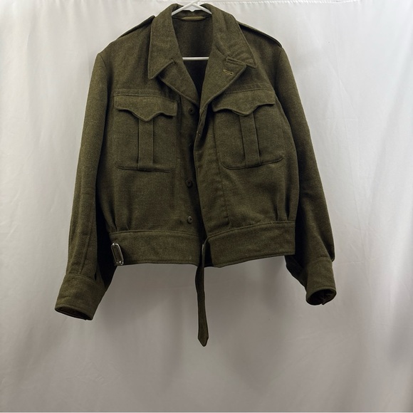 Vintage 1950s Women’s Ladies Tweed Wool Style Jacket Size 9 Green Military Style - Picture 2 of 11